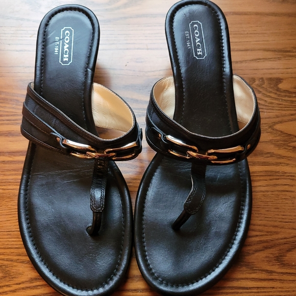Coach Shoes - COACH | BLACK WEDGE THONG SANDALS, SZ 9.5